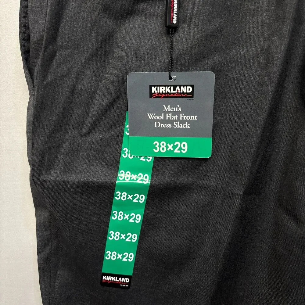 NWT Kirkland Signature Men 100% Wool Dress Pants Slack Size 38x29 Gray D119 -17